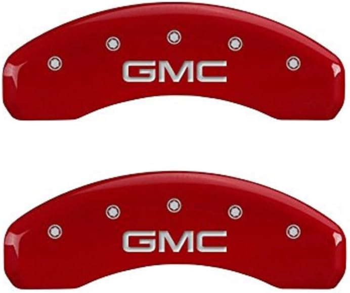 MGP Caliper Covers - Brake Caliper Covers 2014-2018 GMC Sierra 1500 (34208s) Front and Rear Set - GMC Logo - Red