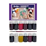 Bastelzone Glasfarben-Set mit Pinsel – 12 Farben à 30 ml – Transparente Glasmalfarben auf Wasserbasis für dekorative Gestaltung