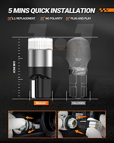 Image of SEALIGHT 194 LED Bulbs 6000K White, License Plate Light 1000% Brightness W5W 168 2825 Car Interior Light Bulb Replacement for Dome Light, Map Light, T10 Courtesy Light, Pack of 4
