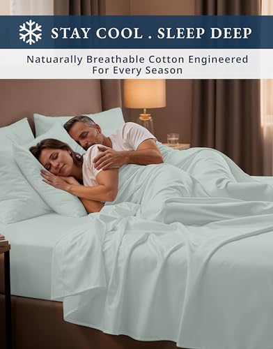 Image of LANE LINEN Cotton King Size Sheets Set 100% Egyptian Cotton Sateen - Murmur | King Sheets Cooling - 4-Piece Set, For Guests And Everyday Use, For A Silky Hotel-Style Bed, Softer With Every Wash