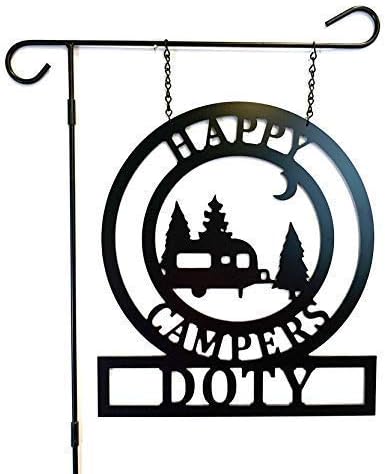 PK Décor Custom Happy Camper Decor, Personalized Camper Sign Gift for Campers, Campsite Garden Flag for Travel Trailer, RV, Motorhome, Pop Up, Welcome to Our Campsite Sign