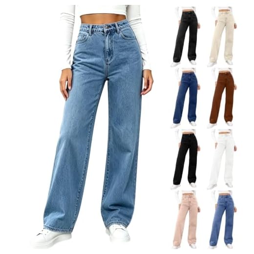 Straight Leg Jeans for Women High Waisted Stretchy Button Denim Pants