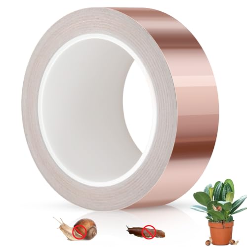 Ruibinlee Feuille de Cuivre 30 mm x 30 M Ruban Cuivre, EMI Blindage Adhésif Anti Limace pour la Mise à la Terre, la Soudure et la Protection Contre etc