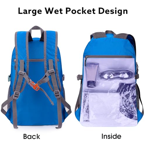 Image of G4Free 40L Lightweight Packable Hiking Backpack, Waterproof Travel Daypack | Water-Resistant Polyamide, Size: 18.9*12.9*9.4inch(L*W*H), 100% Waterproof Wet Pocket, Travel, Climbing, swimming