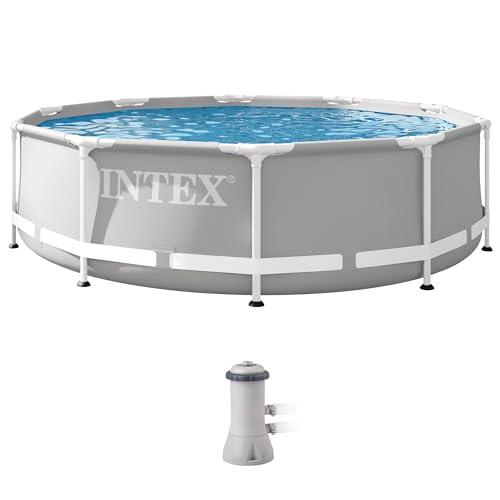 INTEX 26701EH Prism Frame Premium Above Ground Swimming Pool Set: 10ft x 30in – Includes 330 GPH Cartridge Filter Pump – SuperTough Puncture Resistant – Rust Resistant – 1185 Gallon Capacity