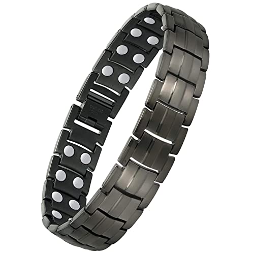 Feraco Mens Pure Titanium Magnetic Bracelet Magnetic Bracelet With Double Row Strong Magnets, Adjustable Jewelry Gift (Gray) #TOP5