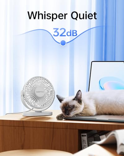 Image of SWEETFULL USB Desk Fan Small Quiet - 3 Speeds Mini Personal Portable Fan 360 Rotation Adjustable, 5.5 Inch Office Table Cooling Gadgets on Desktop (White)