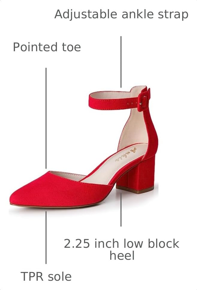 Image of Ankis Closed Toe Heels for Women -Black Nude Gold Silver Pointed Toe Heels Low Block Chunky Women Pumps with Ankle Strap -2.25 Inch