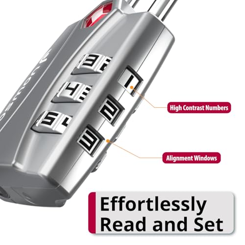 Image of Fosmon TSA Approved Luggage Locks, 3 Digit Padlock, 2 Pack Silver | Open Alert Indicator, Alloy Body Padlock, Suitcase Travel Lock, Backpack Zipper Anti Theft, Gym Locker Security