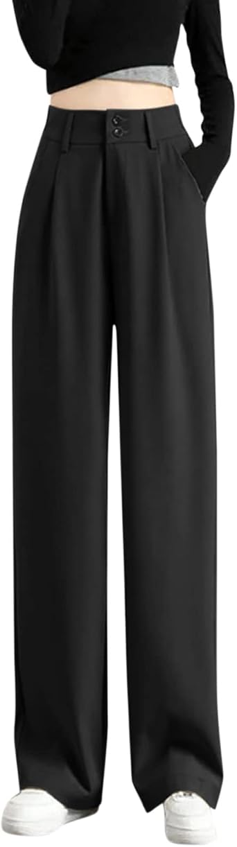 Womens Straight Leg Suit Pants Flat-Front Comfort Stretch Pleated Formal Smart Casual Business Office Work Commute Dress Slacks Pants Walking Trousers for Women UK with Pockets