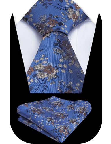 Image of Alizeal Mens 3.15inches Delicate Floral Tie with Small Flower Printed Handkerchief Set