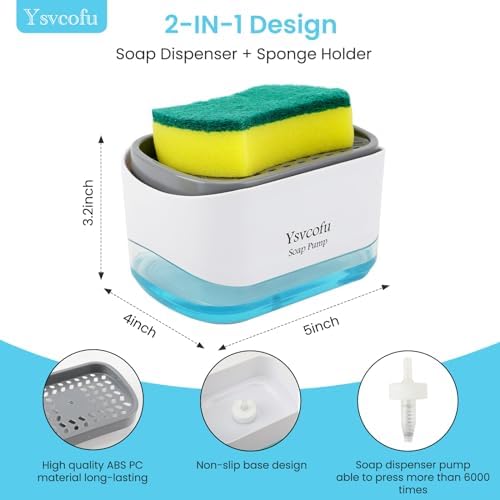 Dish Soap Dispenser with 6 Kitchen Sponges for Kitchen Sink,1 Foldable Silicone Funnel,1 Dishwashing Liquid Dispenser for Kitchen -2-in-1 Soap Dispenser with Sponge Holder