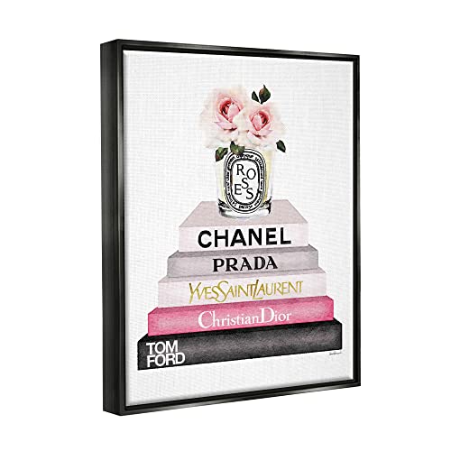 Image of Book Stack Fashion Candle Rose, 16 x 20 Inch Canvas in Floater Frame | Stupell Industries . By Amanda Greenwood . Ready to hang once unboxed . Giftable accent for any room . Made in USA