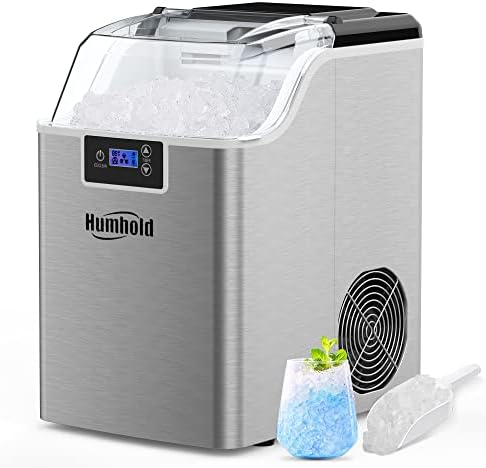 HUMHOLD Nugget Ice Maker Countertop, 44Lbs Pebble Ice Per Day, 24Hrs Preset Program with Automatic Self Cleaning Function, Mini Pellet Ice Cubes Maker Machine for Home/Kitchen/Office/RV