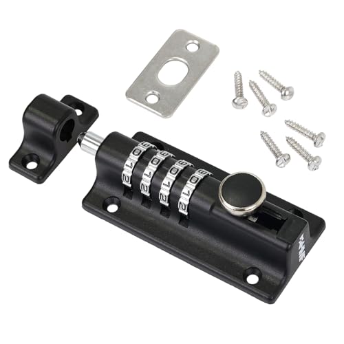 HMF Riegelschloss 3591 02, cerradura de puerta con código numérico de 4 dígitos en aleación de zinc | 12,2 x 4 x 4,8 cm | Negro