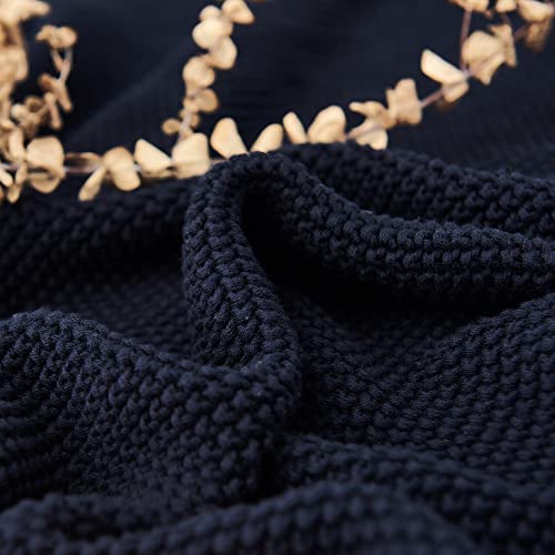 Longhui bedding Dark Navy Blue Cotton Cable Knit Throw Blanket for Couch Sofa Bed, Lightweight Home Decorative Throws, Bonus Laundering Bag, 50“ x 60” Machine Washable by Longhui bedding - Used condition - Image 3