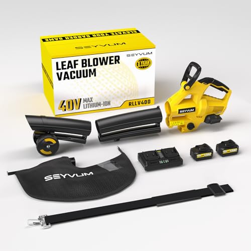 Laubsauger akku,40V Laubbläser Akku 2×4.0Ah mit Ladegerät,3-in-1-Laubbläser, Sauger und mulcher,6-Gang Kabellos Laubgebläse,Blasgeschwindigkeit 190km/h,Fangsack 45L für Garten