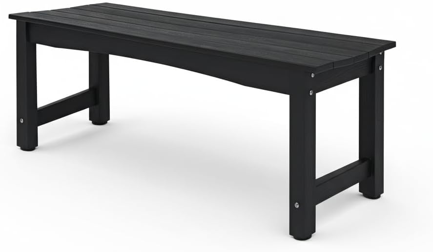 2-Person Outdoor Benches Weatherproof, Poly Lumber Outside Bench, All-Weather Garden Bench for Porch, Backyard and Park, Will not Rot and Fade, Easy Installation, Black