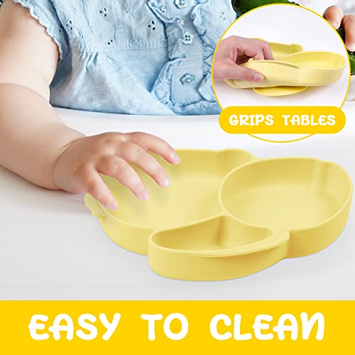 Vicloon Silicone Suction Plates for Toddler Kids Non Slip Weaning Plates for High Chairs and Tables (Yellow) - Image 3