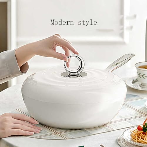 Wok de aleación de aluminio blanco con tapa, 30 cm miniatura 3