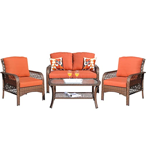 Ovios OVIOS-007 Patio Furniture Sets 4 Pcs Outdoor Wicker Rattan Sofa thumb #1