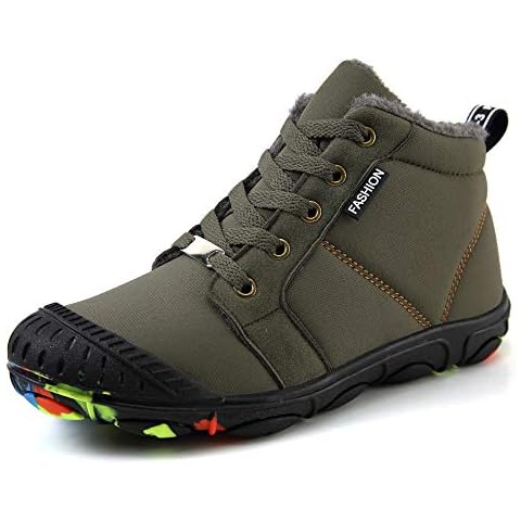 FZUU Boys Warm Snow Boots Lace-Up Waterproof Non-Slip High Top Shoes Kids Fur Lining (6.5 M US Big Kid, Green) Cover