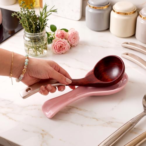 Image of Patelai Ceramic Spoon Rest Spoon Holder Stovetop for Kitchen Stove Coffee Bar Accessories Christmas Gift (Pink,Classic Style)
