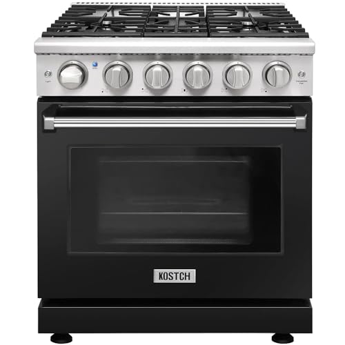 KOSTCH 30 inch Professional Freestanding Pro-Style Liquid Propane Gas Range with 5 Burners, 4.55 cu.ft. Oven Capacity, in Stainless Steel - KOS-30RG03MLP (Black)