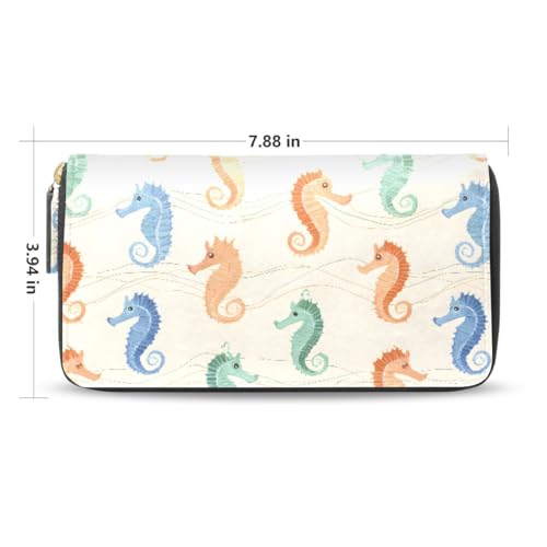 Long Wallets Leather Bifold Wallet for Women Seahorse Cartoon with Zipper Credit Card Holder Large Capacity2