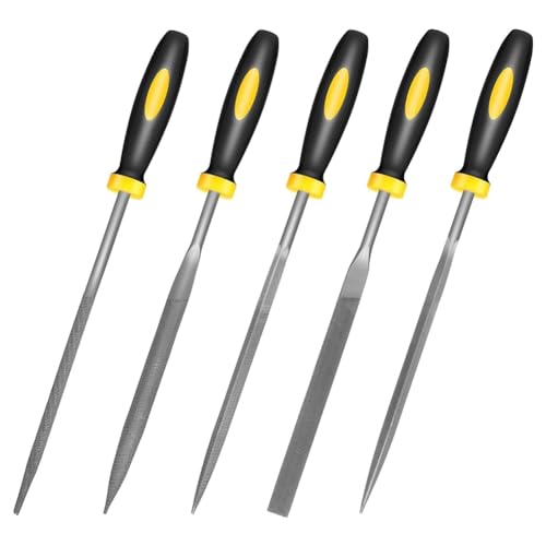 Puthernm Juego de Limas de Metal de Mano Pequeña, 6,3 Pulgadas, 5 Piezas, Limas de Aguja de Acero de Aleación Resistente, Redondas, Bisemicirculares, Planas, Cuadradas, Triangulares