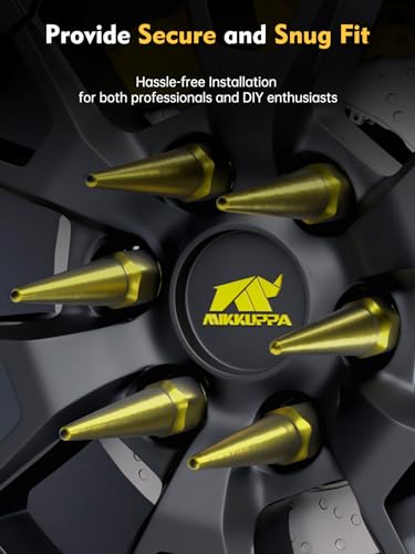 Image of MIKKUPPA M14 x 1.5 Gold Spike Lug Nuts - 24PCS Closed End Lug Nut Set, Compatible with 1999-2022 Chevrolet Silverado, 2001-2022 Chevrolet Tahoe& More，3 /4 inch Hex Spiked Lug Nut with 1 Socket Key