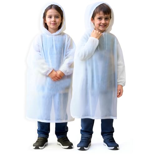 GRD - Green Guard Pro Eco-Friendly Rain Ponchos - Bio-degradable Disposable Clear Poncho with Drawstrings and Adjustable Hood, Family Pack of 5