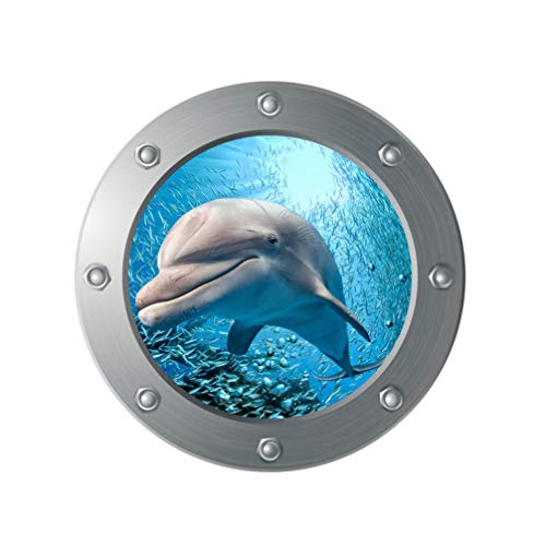 Sticker mural 3D Sea Life - Motif dauphin U - Pour fenêtre - Pour salle de bain, salon, chambre à coucher