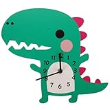 Supvox Geräuschlose Wanduhr Dinosaurier Holz Kinderzimmer Uhr Stumme Wanddekoration für Büro Schlafzimmer Wohnzimmer