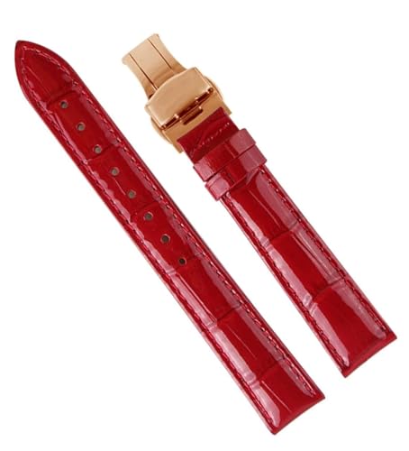 Bracelet de montre en cuir pour femmes 16mm or rose et rouge éclatant élégance intemporelle