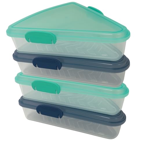 Pizza Storage Containers – 4 Pack | 26 oz Triangle Slice Saver with Click-Lock Lids | Stackable, Microwave & Dishwasher Safe | BPA-Free | Fits 2 Pizza Slices | Assorted Colors and Designs