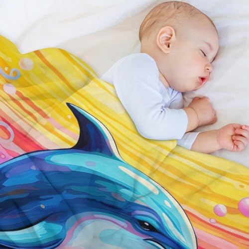 Manta de forro polar para sofa que no suelta pelusas con diseño de delfines 4