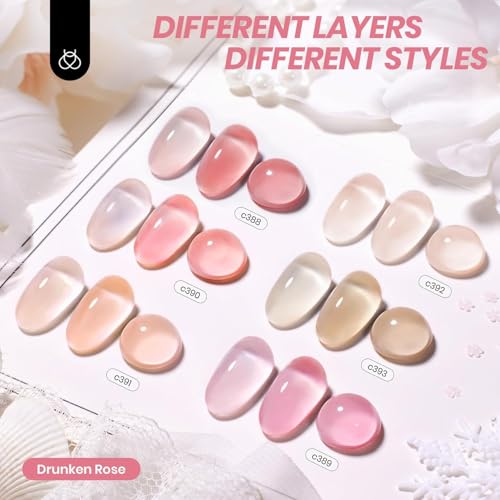 Gelab Cosmetics LLC Beetles Nude Gel Nail Polish Set - 6 Colors Nude Pink Brown Neutral Jelly Gel Polish Kit Sheer Translucent Effect Soak Off UV Nail Art Design Drunken Rose Collection Manicure 2 PCS