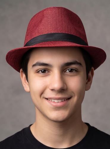 Image of BookMyCostume Red Western Cowboy & Ballroom Style Hat | Fancy Dress Accessory for Dance, Stage Shows & Theme Parties For Adults