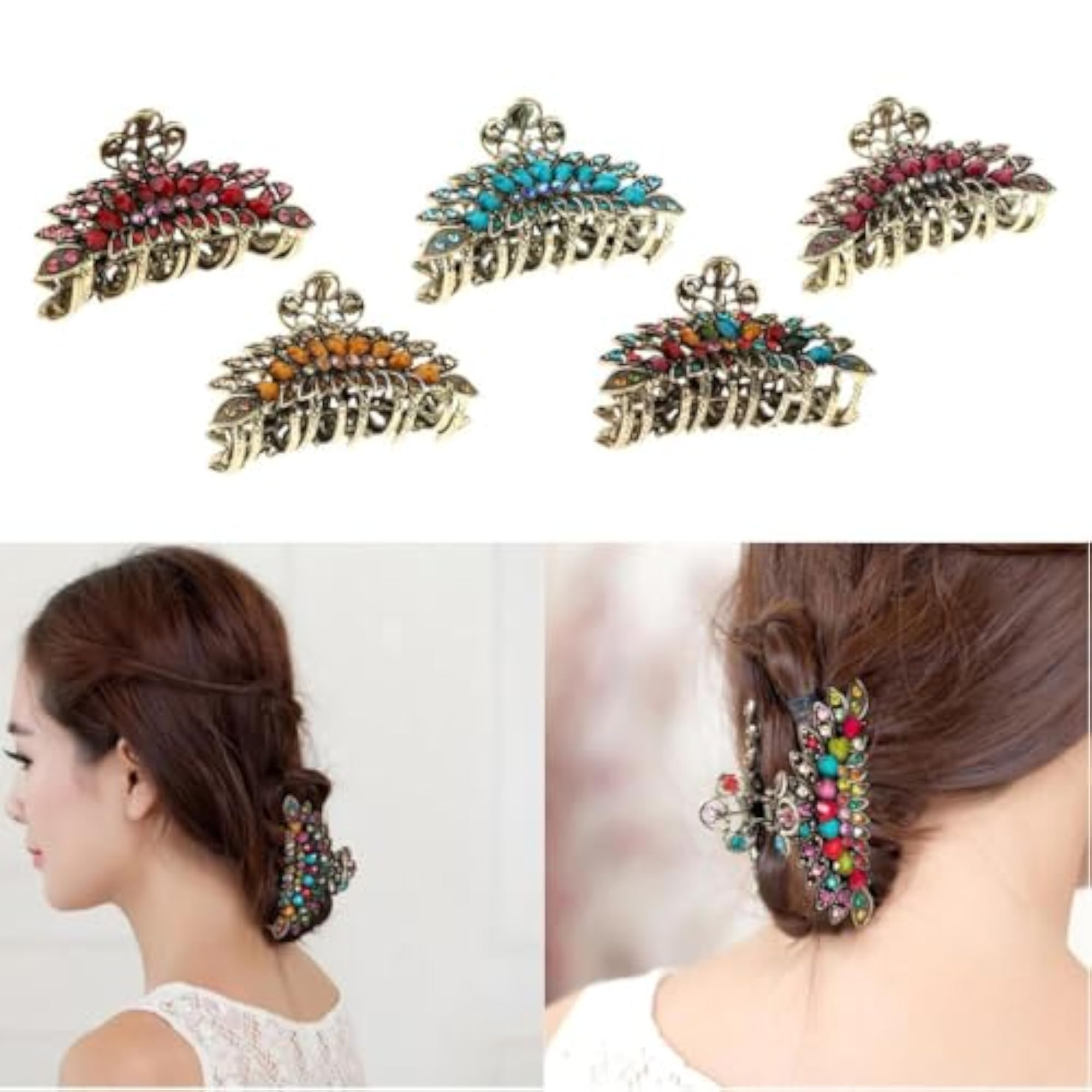 5pc Large Hair Claw Jaw Clips with Rhinestones