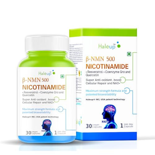 Image of Haleup Usa Nmn 500 Mg 3-In-1 Formula,Enriched With Resveratrol,Quercetin And Coq10|99.9% Pure|Healthy Ageing|Cellular Repair|Boost Nad+|Energy Levels|Skin Health,1 Count,30 Capsules