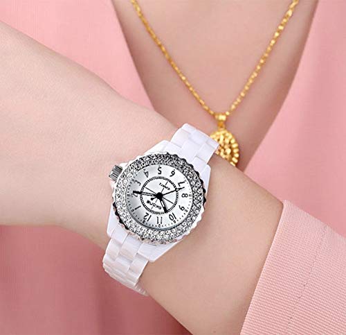 Gosasa Womens Luxury Wrist Watch Fashion Rhinestone White Ceramic Watch Casual Lady Nice Dress Watches (Silver) #TOP4
