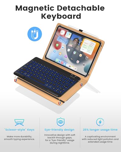 Opakit Leather Keyboard Case For 9 Inch,9.7 Inch,10.1 Inch,10.2 Inch,10.5 Inch,10.9 Inch,11 Inch Tablets,7 Colors Backlit,Bluetooth Wireless Keyboard With Pocket Leather Folio Cover thumb #3