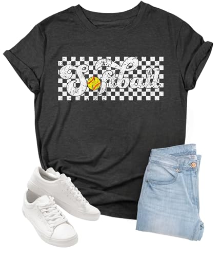Softball Shirts for Women Softball Mom Shirt Funny Sport Mama Letter Printed Graphic Tee Game Day Sports Fan Gift Tops Grey