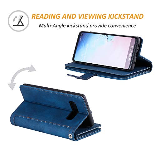 Eyzutak Wallet Phone Case For Samsung Galaxy S9 Plus, Retro Matte 9 Card Slots Holder Zipper Pocket Case Pu Leather Magnetic Closure Kickstand With Wrist Strap Shockproof Folio Flip Case - Blue #TOP3