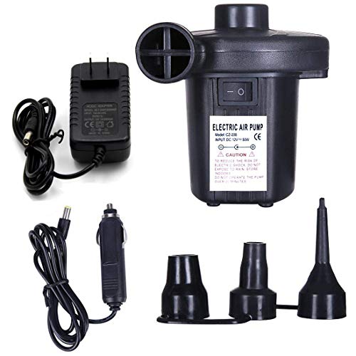 Electric Air Pump, KEAIDUO Portable Quick-Fill Air Pump with 3 Nozzles, 110V AC/12V