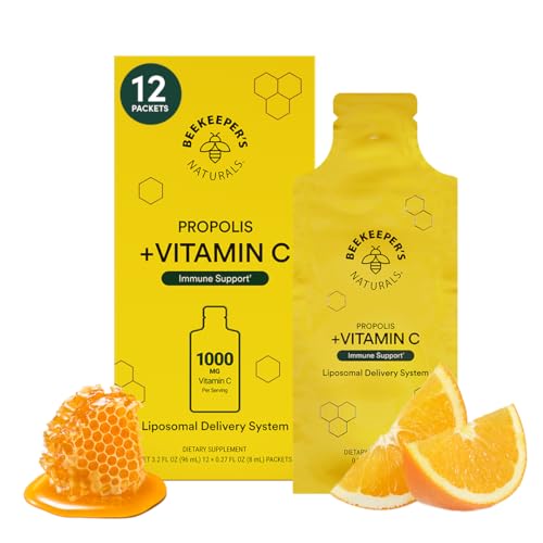 Propolis Liposomal Vitamin C by Beekeeper’s Naturals, 1000mg Vitamin C, Propolis & Organic Honey, Supercharged Immune Support & Increased Bioavailibity for Max Absorption, 12 Ct