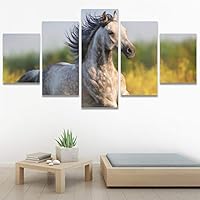 SIGNWIN 5 Panel Canvas Wall Art Modern Art Animals Dramatic Horse Multicolor Photography Traditional for Home Decorations Ready to Hang - 60