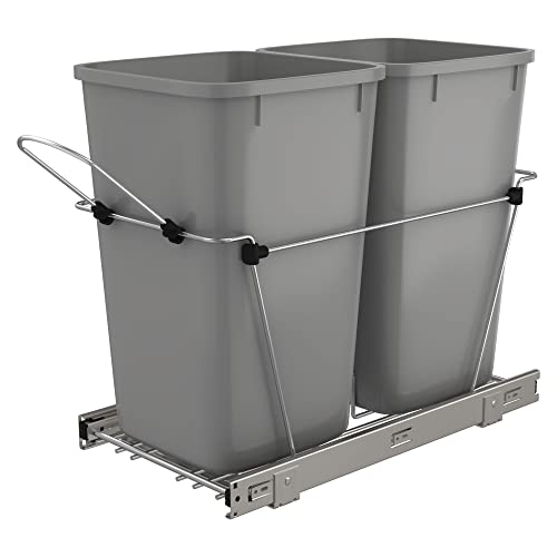 Rev-A-Shelf Rv-15Kd-17C S Double 27-Quart Chrome Wire Bottom Mount Pullout Kitchen Waste Trash Can Container Bin With Full-Extension Slides, Silver #TOP3
