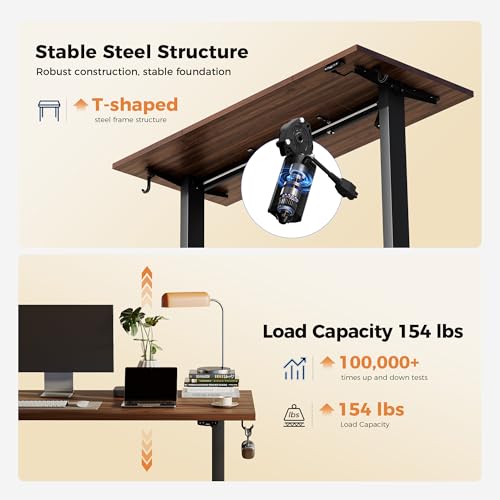 Image of Agilestic Electric Standing Desk, 63 x 23.6 Inches Height Adjustable Desk, Sit Stand up Desk for Work Office Home, Splice Board, Dark Walnut